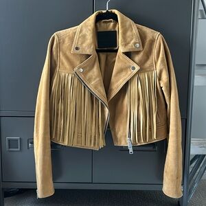 AllSaints Suede Fringe Cropped Moto Jacket